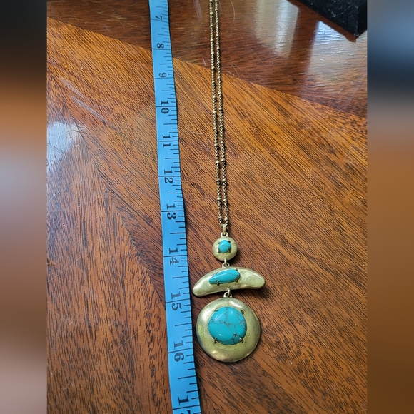 Lucky Brand Blue and Gold Necklace with Organic Pendant - Picture 2 of 6